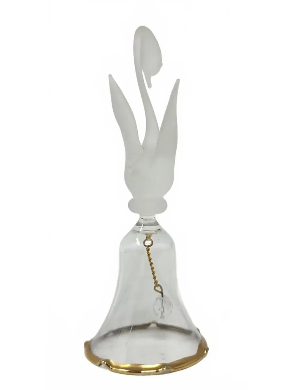 Vintage Frosted Swan Glass Bell Gold Trim Crystal Clapper 4.5 Inch